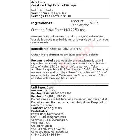 Axis Labs - Creatine Ethyl Ester 120 kapsúl